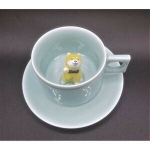 Peek a Boo Coffee Cup and Saucer Akita Chow Chow Dog Square Handle